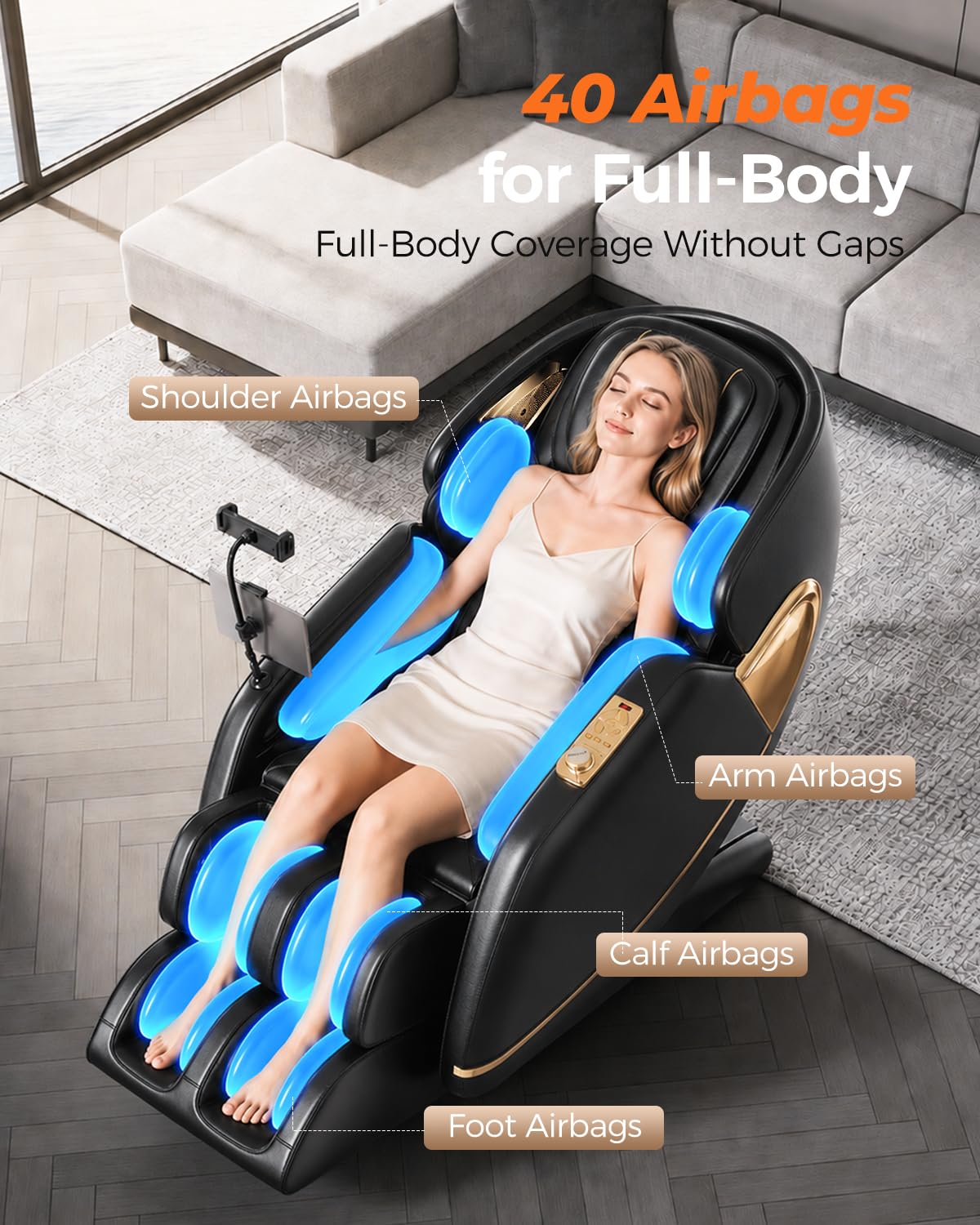 HaiyoHBED 2026 Massage Chair Full Body, PU Leather Zero Gravity Heated Back Foot Hand Massage Recliner, AI Voice Control, Office and Living Room Furniture, Portable - Black