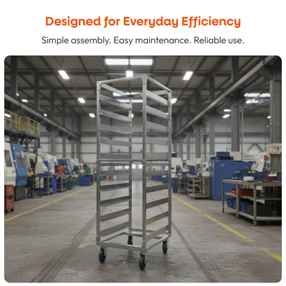 DCUBE 10 Level 6" Spacing Commercial Aluminum Pan Rack, Heavy-Duty Rack for Electronics & Pharma, Mobile Clean Room Rack with Wheels & 2 Locking Casters, Knock-Down Speed Rack, 20.5"x26"x70"