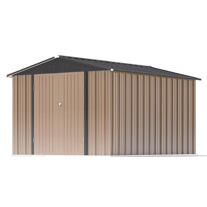 Patiowell 8x10 FT Outdoor Storage Shed, Large Garden Tool Metal Shed with Sloping Roof and Lockable Door, Outside Sheds for Backyard Patio Lawn, Brown