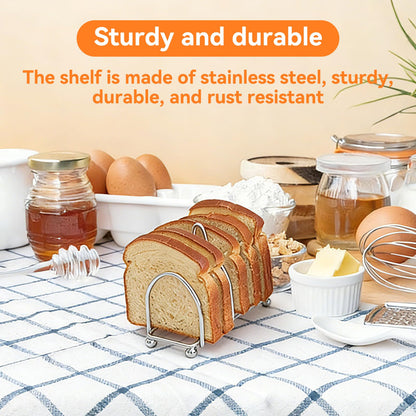 Frdhee Toast Rack English Style, 6 Slice Bread Holder, Stainless Steel Toast Holder Stand with Ball Feet, Vintage British Bread Loaf Grid Cooling Station with Handle for Kitchen Bakeware