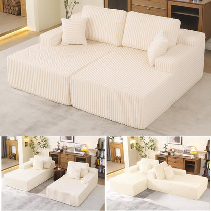 WHGBJA 79'' Convertible Sleeper Sofa Bed, 3-in-1 Foldable Floor Couch with Corduroy Upholstery, No Assembly Loveseat, Light Brown Lounge Mattress for Living Room, Studio, Guest Room (Beige)