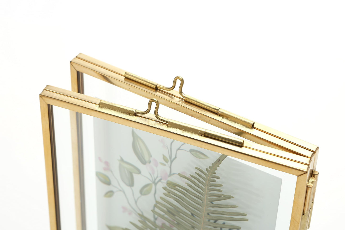 Rising Star Brass Frame, Double 3.5x5 Folding Picture Frames, Gold Metal Pressed Glass Photo Frame