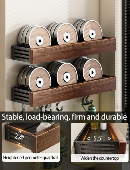 Oerlisoo spice rack wood kitchen spice rack wall mounted adjustable adhesive or screw, hung on the door and wall, black large rack for storing items in refrigerators and ovens