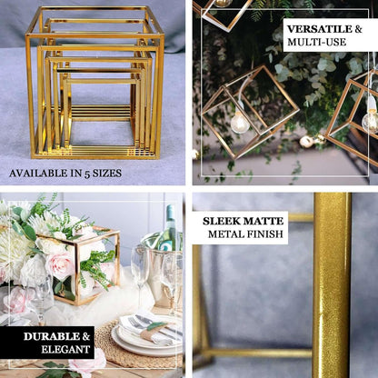 2 Pack 12" Efavormart Square Gold Wedding Flower Stand Metal Column Stand Geometric Cube Vase