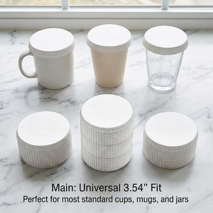 100pcs Disposable Paper Cup Cover, 3.54 inches Recycled Drinking Lid, White Coffee Cup Cover, Hot Cup Lids for Home Kitchen Cafe Parties Wedding Hotel Bars (Without Hole)