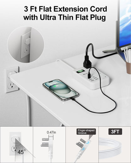 6 USB(2 USB C) Purple Travel Power Strip- 5Ft Lavender Extension Cord with 24W USB Charging Station and 4 Outlets, Purple Desk Accessories with Surge Protector for Cute Kawaii Office Dorm Room