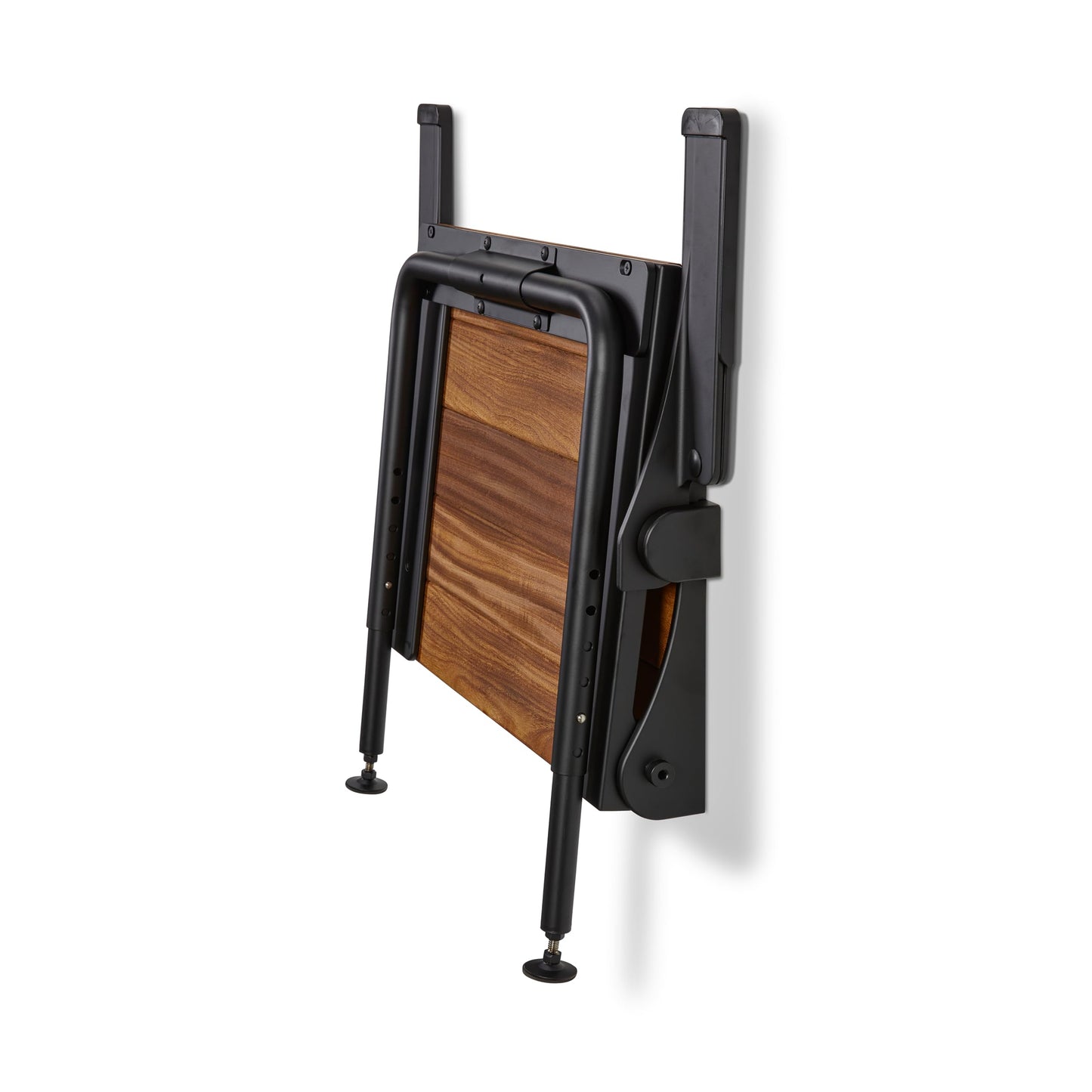 Silhouette Comfort Plus Folding Shower Seat with Armrests & Legs – Heavy-Duty Wall-Mounted Shower Bench, Teak Wood Seat with Black Frame