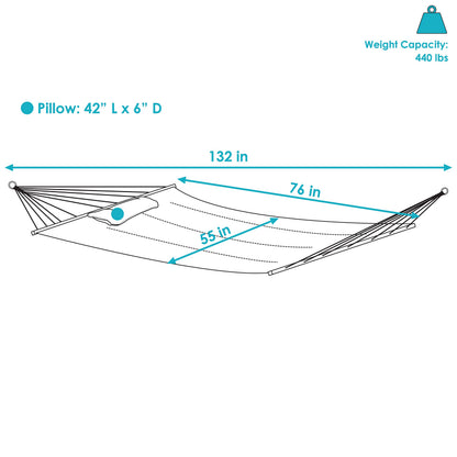 Sunnydaze Double Quilted Polyester Hammock with Detachable Pillow - 440-Pound Capacity - Tidal Wave
