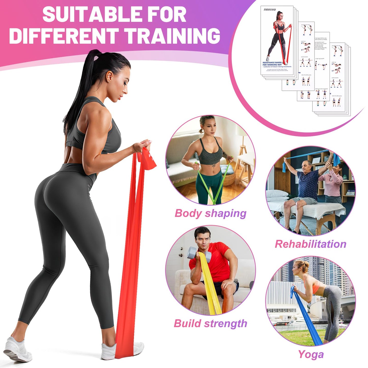 5 Pcs Resistance Bands, Professional Exercise Bands Elastic Stretch Bands for Fitness Yoga Pilates Stretching Strength Training, Workout Bands for Women and Men Home Gym