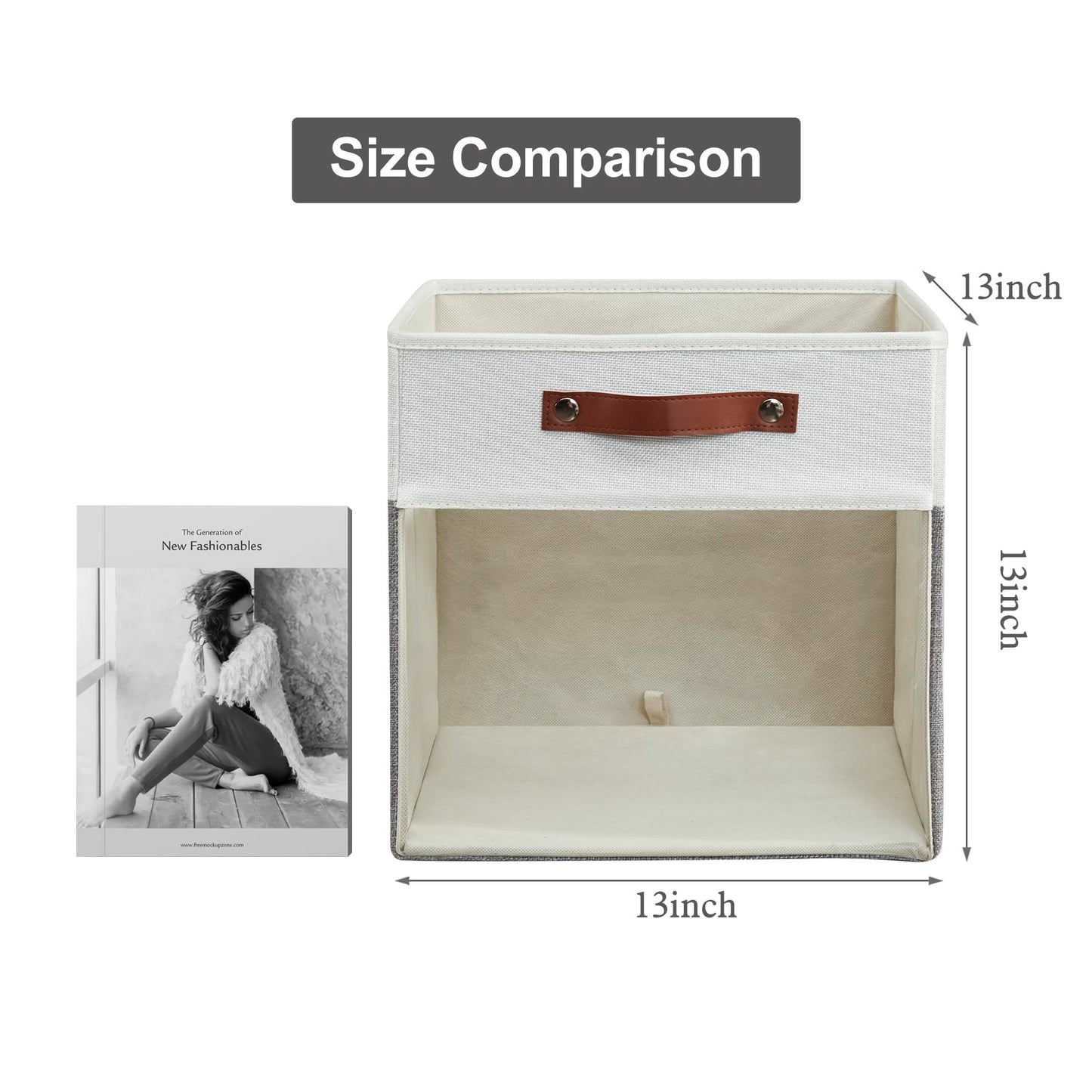 Bagnizer Storage Cubes, 4 Pack Linen Foldable Storage Bins (13 x 13 inch) with Clear Window and 2 Handles, Closet Organizers and Storage for Shelf Closet, Clothes, Books - (Gray and White)
