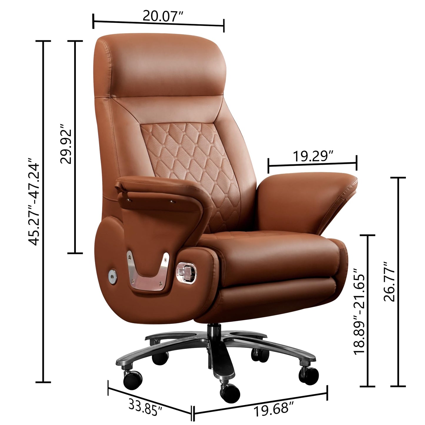 Kinnls Luca Massage Office Chair Genuine Leather Power Recliner Chair with Heated Ventilation,Executive Desk Chair Fully Reclining Ergonomic Office Chair with Arms,Adjustable Tilk Angle (Brown)