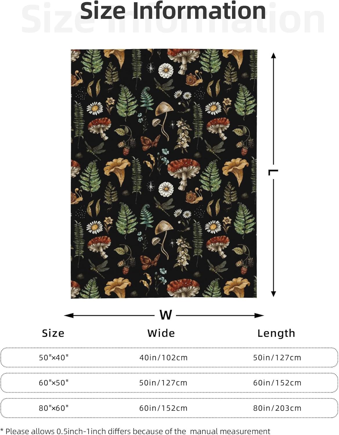 320gsm Cozy (80"x60") Mushrooms Throw Blanket, Fluffy Soft Warm Plush Lightweight Decorative Blanket Gifts for Women