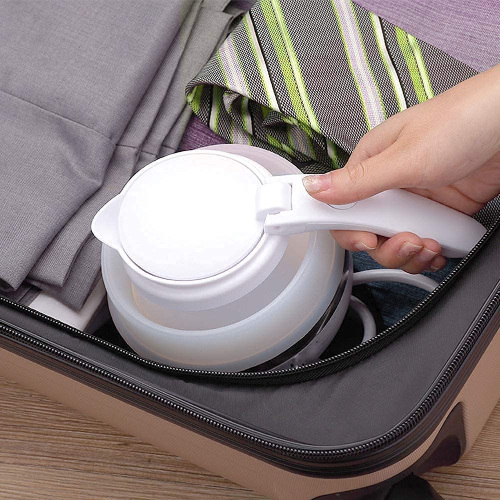 Foldable Electric Kettle, Upgraded Food Grade Silicone,600W 600ML Flash Heat Small Portable Travel Electric Kettle,110V US Plug (Matte Finish White)
