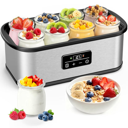 Yogurt Maker with 8 Glass Jars, Yogurt Maker Machine with Adjustable 1-48H Time & Temp Control, Make Healthy Yogurt with Full Probiotics