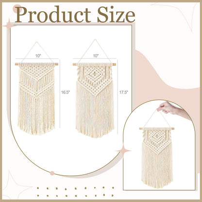 Dahey Small Macrame Wall Hanging 2 Pcs Woven Tapestry Wall Art Decor - Beautiful for Boho Home Bedroom Dorm College Classroom Decor, Apartment, Nursery, Party Decorations, 16.5" L x 10" W and 17.5"x 10"W