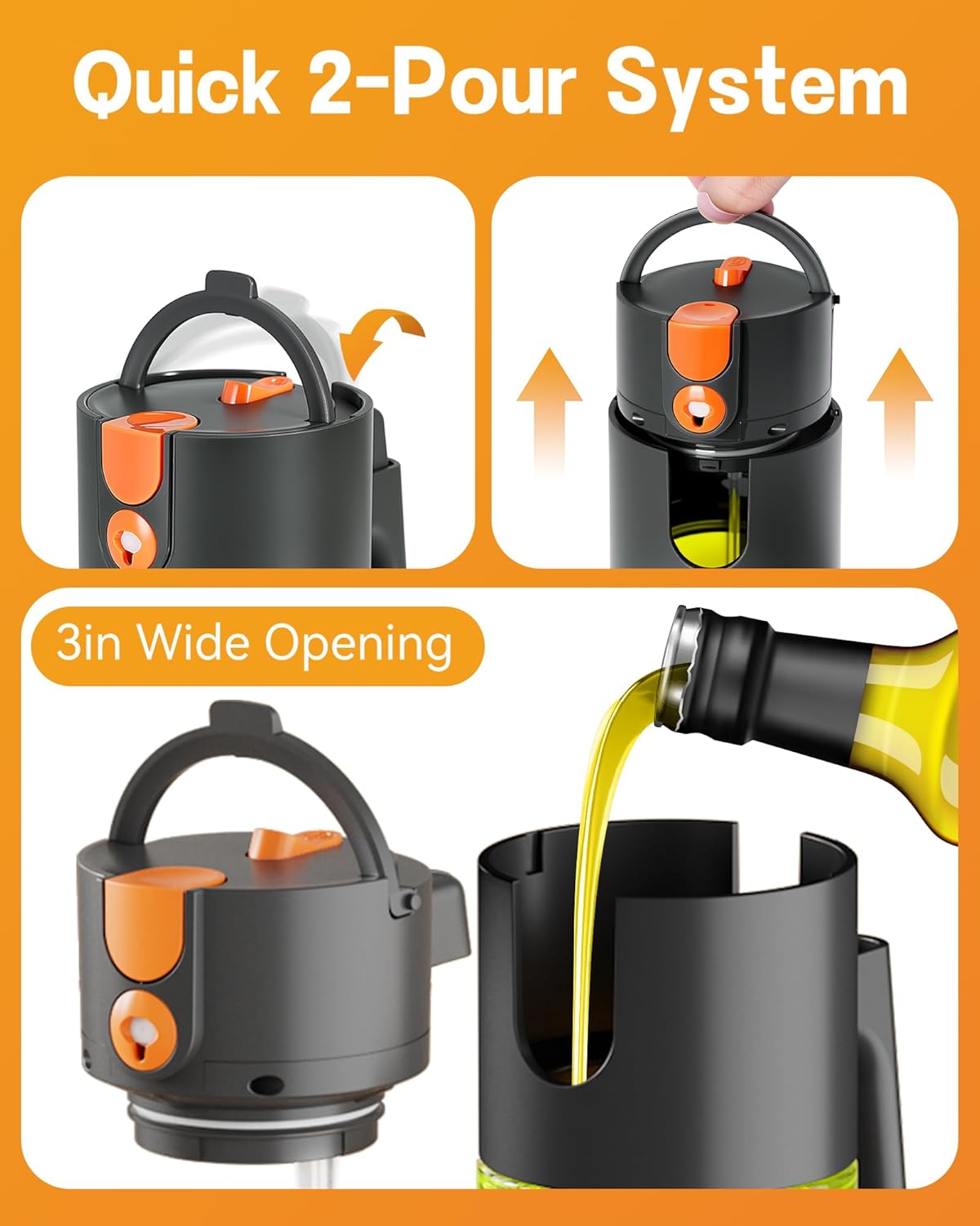 2 1 17oz 8 Stickers(2PCS) OURCABECUE Upgrade in Oil Sprayer for Cooking, Light-Blocking Glass Olive Oil Dispenser