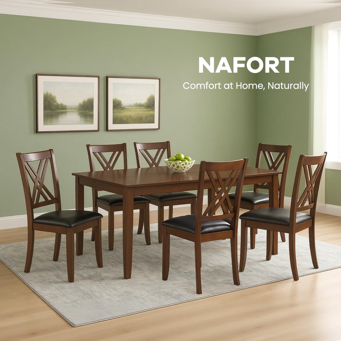 NAFORT Wooden Dining Chairs Set of 6, High Back Kitchen Chairs, Vintage Dining Room Chairs with Solid Rubber Wood Legs, Max Load 360 Lbs, Perfect for Kitchen, Dining Room, Cafe, Restaurant