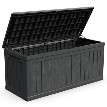 KCSWKJ Large Outdoor Storage Deck Box for Patio Furniture, Outdoor Cushions, Garden Tools and Sports/Pools Equipment, Waterproof Resin, Lockable, Black