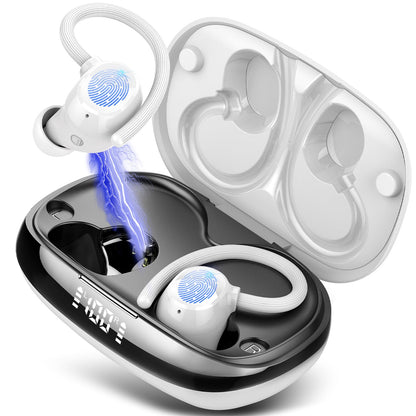 Wireless Earbuds, Bluetooth Headphones 80Hrs Deep Bass Playtime with LED Display, Sport Earphones with ENC Noise Cancelling Mic, IPX7 Waterproof Over-Ear Ear Buds with Earhooks for Workout/Running