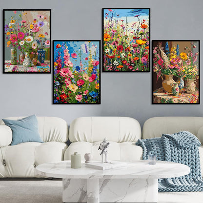 croshom 4 Packs Paint by Numbers Kit for Adults - Adult Paint by Number Kits, Flowers Painting by Numbers, Acrylic Crafts for Home Decor 11.8x15.7inch