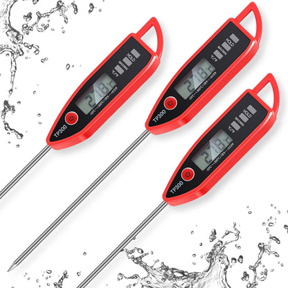 6 Pcs Instant Read Meat Thermometer with Long Probe 9.65 Inch Kitchen Cooking Food Candy Waterproof Digital Thermometer for BBQ Water Milk Yogurt Liquid (Round&Square Ring,Black,White,Red)