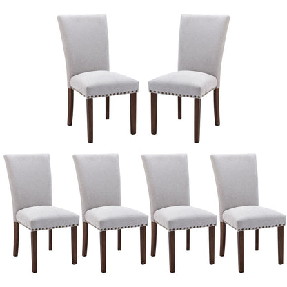 COLAMY Upholstered Parsons Dining Chairs Set of 6, Fabric Dining Room Kitchen Side Chair with Nailhead Trim and Wood Legs - Light Grey