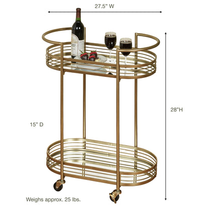 Touch of Class Stylish Contemporary Delta Mirrored Rolling Serving Cart Locking Casters Gold