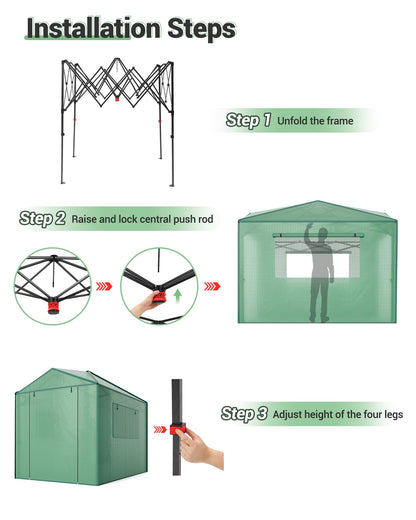 Hipicute Pop Up Greenhouse 8x6 FT,Portable Walk-in Indoor Outdoor Greenhouse for Garden Patio Backyard,Zippered Doors and Window,PE Cover,96x72 inch