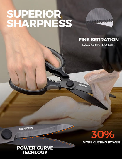 MATRLVIBE Heavy Duty Kitchen Shears, All Purpose Herb and Kitchen Scissors for food,Japanese 420J2 Stainless Steel,Titanium Coated, Detachable Blades and Soft TPR Handle,Dishwasher Safe