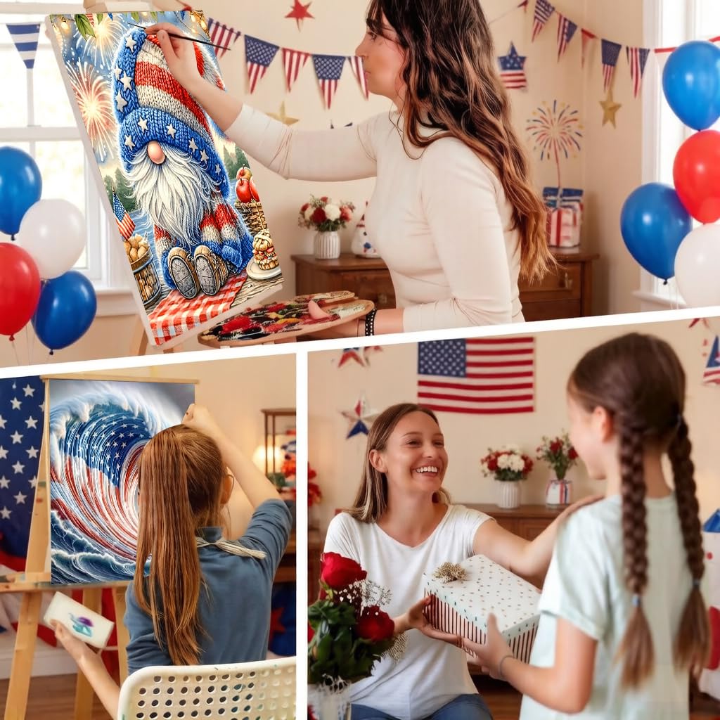 KYOQFVN 6 Pack Independence Day Paint by Numbers Kit for Adults - 4 of July Patriotic Adult Paint by Number Kits on Canvas, DIY Acrylic Oil Numbers Painting Kits for Home Decor 12 x 16 inches