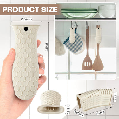 Patelai 8 Pcs Silicone Pot Holders Set Cast Iron Handle Cover Heat Resistant Pot Handle Covers Potholder Non Slip Reusable Pan Sleeve for Frying Pan Kitchen Supplies(Khaki)