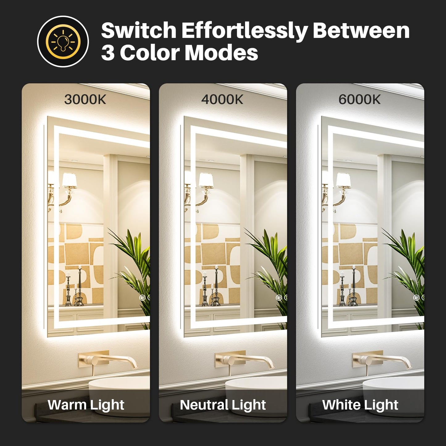 Briivue 72x32 Inch LED Bathroom Mirror with Lights, Backlit & Front Lit, Anti-Fog Lighted Bathroom Vanity Mirror for Wall, Memory Function, Dimmable, HD Tempered Glass, Shatter-Proof