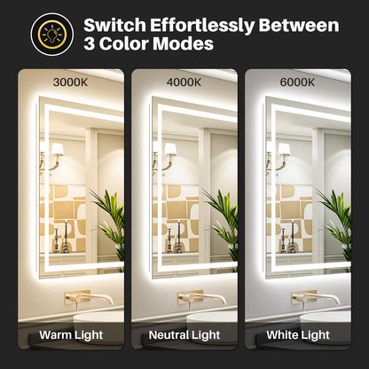 Briivue 60x40 Inch LED Bathroom Mirror with Lights, Backlit & Front Lit, Anti-Fog Lighted Bathroom Vanity Mirror for Wall, Memory Function, Dimmable, HD Tempered Glass, Shatter-Proof