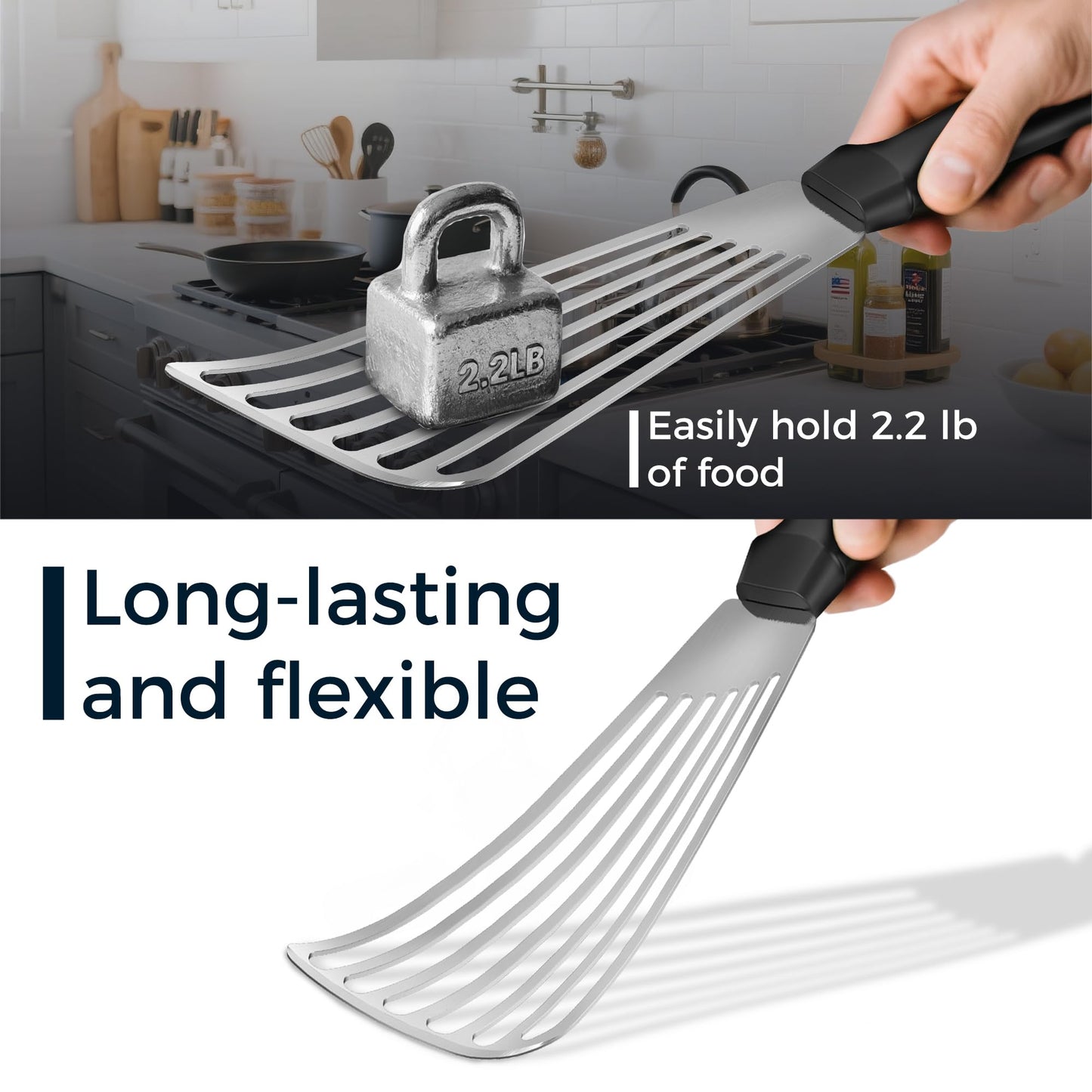 MUJINON Fish Spatula 18/8 Stainless Steel, Thin Long Flexible 12.5-in Metal Spatula Fish Turner Brushed Kitchen Utensil for Outdoor Grilling Daily Barbeque, Dishwasher Safe