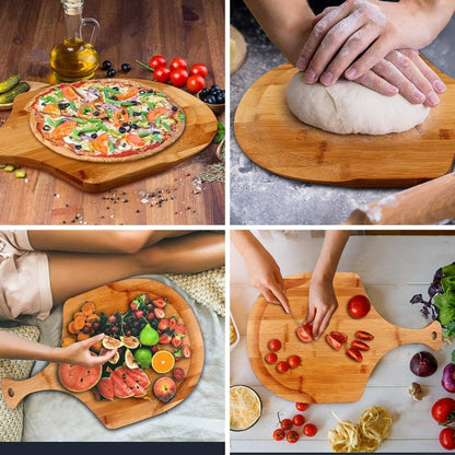 Bamboo Pizza Peel & Serving Board - 12" x 18" Multi-Functional Charcuterie Tray, Cutting Board for Cheese, Fruits, Vegetables - Natural Wood Pizza Paddle with Handle for Kitchen, Entertaining
