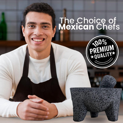 The Original Molcajete Mexicano Volcanic Rock Handmade of Authentic Lava Rock in Mexico - Molcajete de Piedra volcanica - Molcajete Mortar Pestle Bowl - Volcanic Rock Guacamole Maker