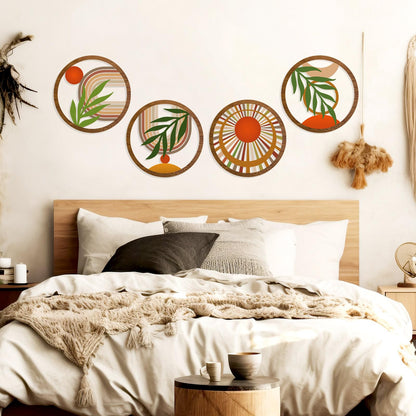 Zzbakress 4 Pcs Boho Wall Decor Rustic Wooden Hollow Bobo Wall Art Bohemian Bedroom Decor 10 inch Farmhouse Wall Hanging Decor Boho Minimalist Wall Art for Bedroom Living Room (Rustic, 4)