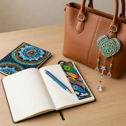 ForraFun Diamond Art Notebook for Adults Diamond Painting Journals Notebooks 5d DIY Diamonds Notebook Painting Kit with Diamonds Ballpoint DIY Bookmark & Wind Chime for Crafts Gift(Mandala)