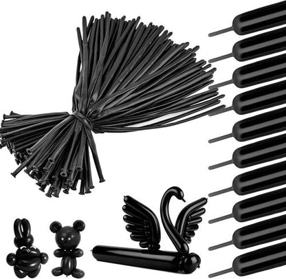260 PCS Black Balloons - Premium Long Skinny Latex for Twisting, Weddings & Birthday Parties