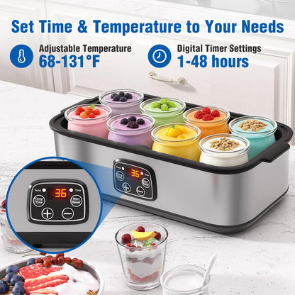 HOPERAN Yogurt Maker with Adjustable Time and Temp Control, Yogurt Maker Machine with Automatic Shut-Off & Constant Temper for Homemade Probiotic, Greek Yogurt, BPA-Free (Black Grey, 48 oz/8 Jars)