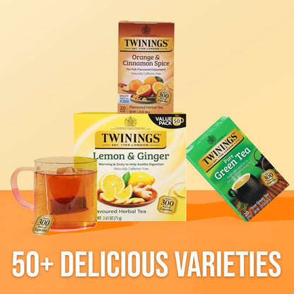 Twinings Herbal Tea - Orange & Cinnamon Spice, Naturally Caffeine-Free, 20 Individually Wrapped Bags (Pack of 6)