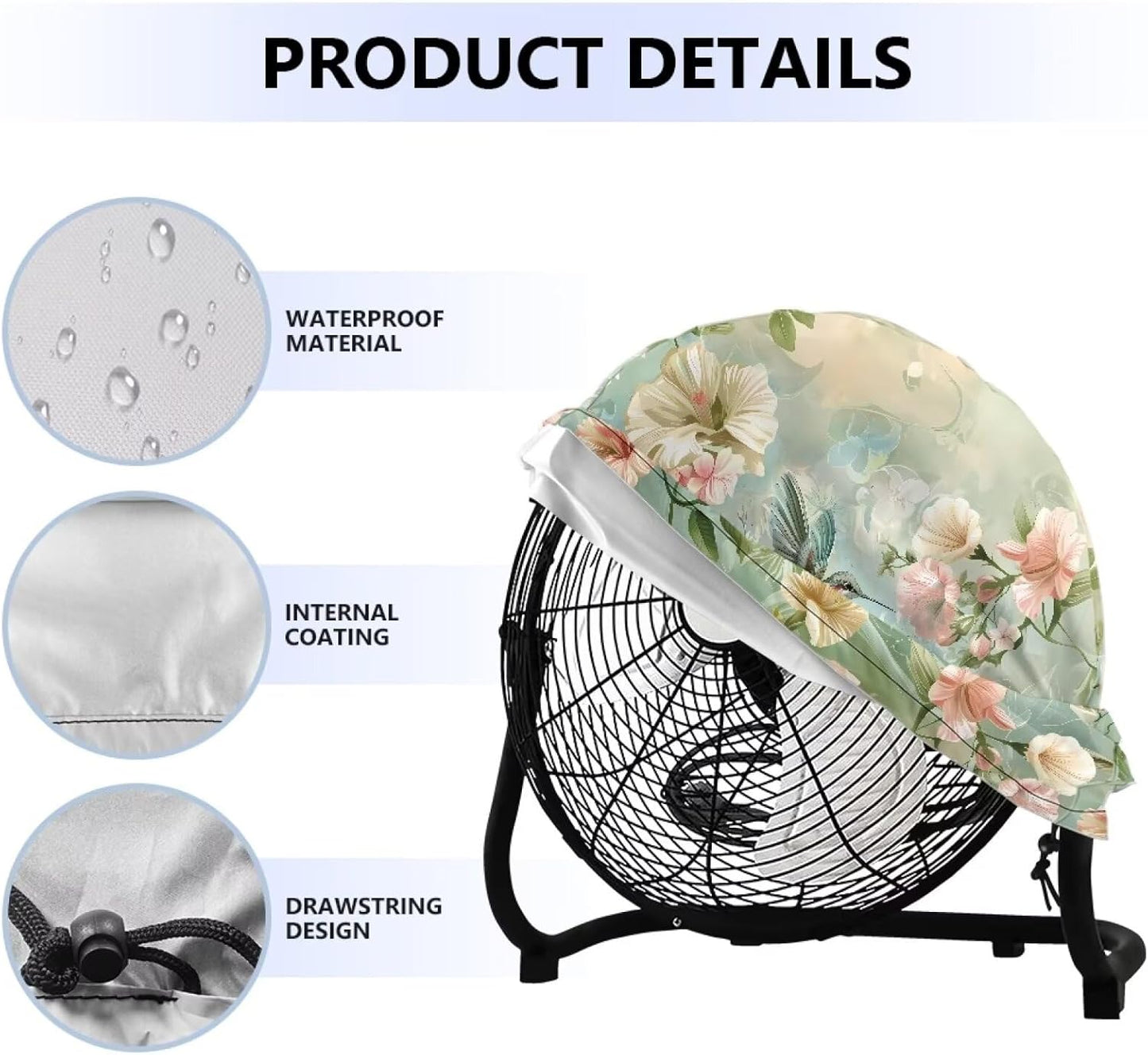 Hummingbird Hibiscus Print 24" Fan Cover, Industrial Fan Protection Cover for Wall Mount, Outdoor Waterproof