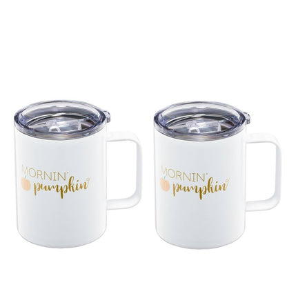 Cambridge EP109WHCB2DS 16 Oz Mornin Pumpkin Coffee Mugs, Set Of 2