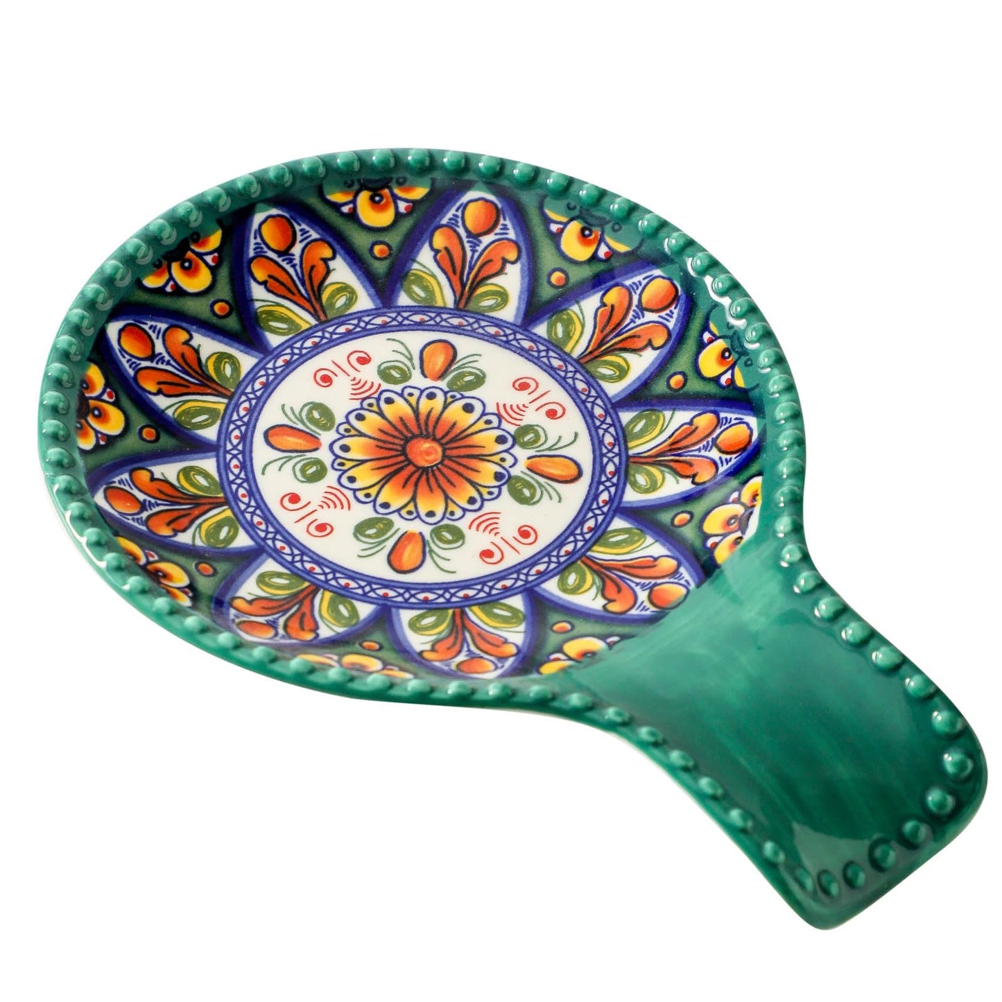 Glowworm Ceramic Spoon Rest for Stove Top, 7.7 Inch Coffee Spoon Holder for Spoons, Ladles, Tongs, Spatula, Farmhouse Utensil Rest for Kitchen Counter Decor, Green