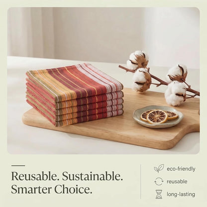 Set 6 20" X30 100% Urban Villa Kitchen Towels Harvest Stripes Towels of Cotton Highly Absorbent Quick Drying Dish