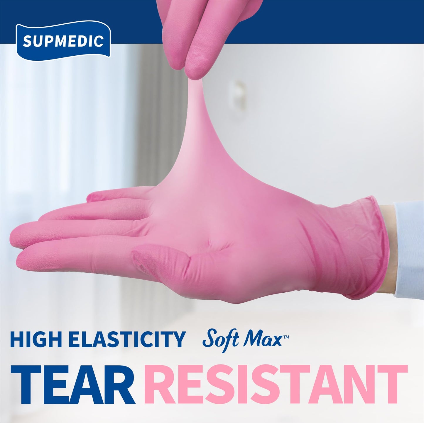 Supmedic Medical Nitrile Exam Gloves, 3.5 mil Powder-Free Food-Safe Disposable Glove for Cleaning & Esthetician, Rose Quartz 100 Pcs (Medium)
