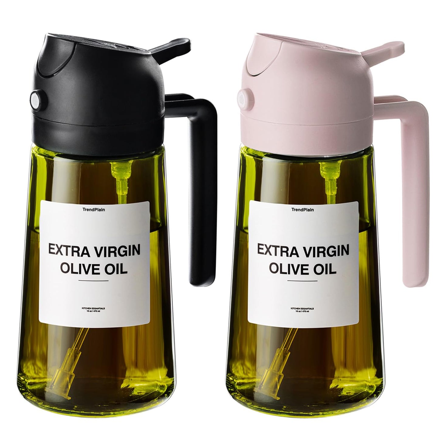 TrendPlain - Original 16oz/470ml Olive Oil Dispenser Bottle for Kitchen Gadgets and Air Fryer Accessories - Olive Oil Sprayer for Cooking w/Stickers - Black&Green