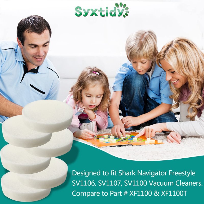 Syxtidy Filter Replacement for Shark Navigator Freestyle SV1106, SV1107, SV1100,SV1112 Vacuum, Part # XF1100T, 6 Pack