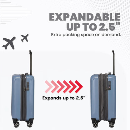 Spyder Rails Expandable Hardside Upright Suitcase with 360° Spinner Wheels, TSA Approved Lock (Denim, 3-Piece Set)