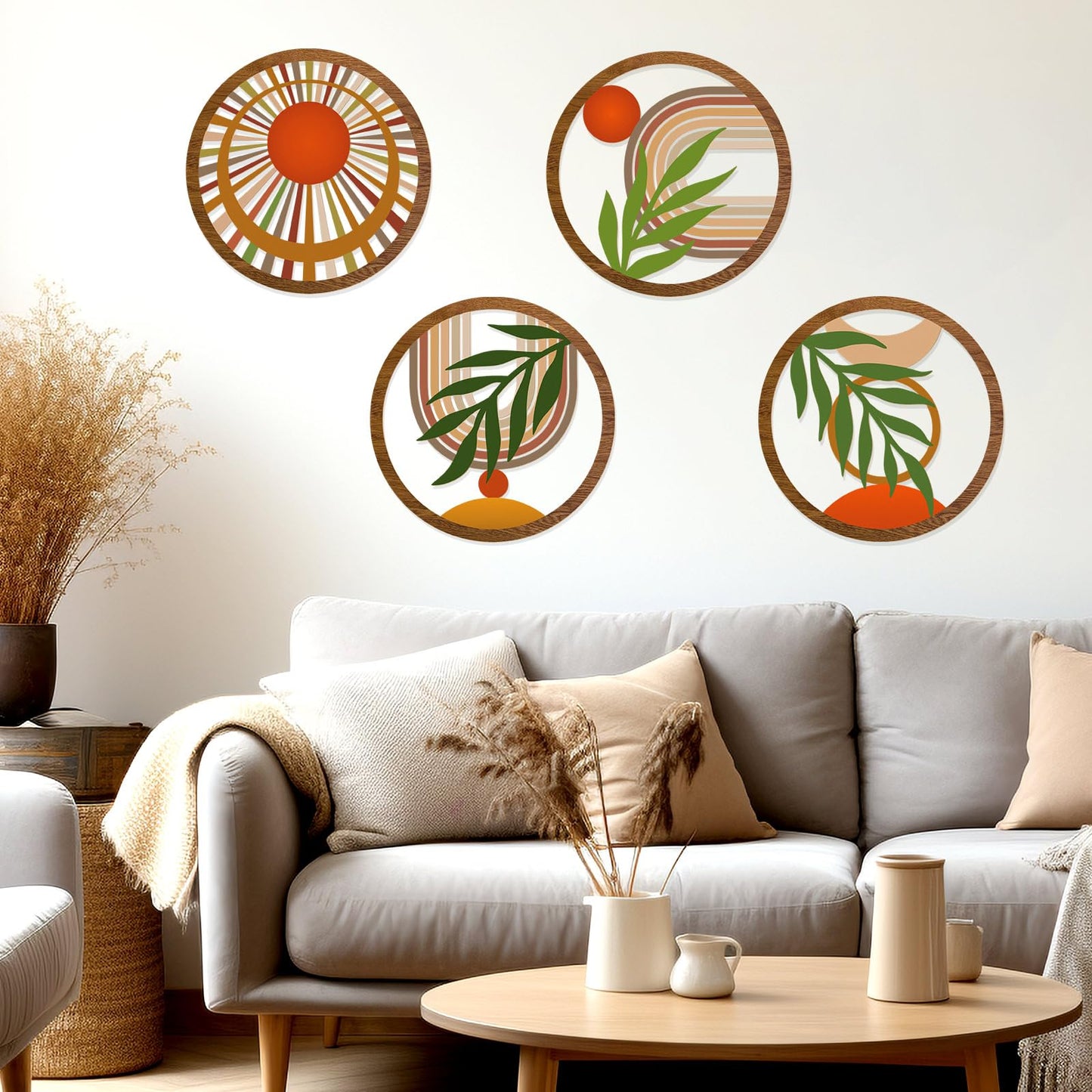 Zzbakress 4 Pcs Boho Wall Decor Rustic Wooden Hollow Bobo Wall Art Bohemian Bedroom Decor 10 inch Farmhouse Wall Hanging Decor Boho Minimalist Wall Art for Bedroom Living Room (Rustic, 4)